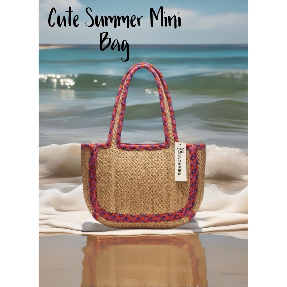 No Boundaries Mini Jute Tote Bag Purple, Pink, Orange-NWT